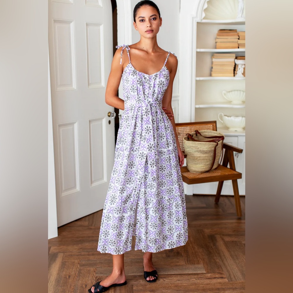 NWT Emerson Fry Lavender and White Floral Tie-Shoulder Midi Dress